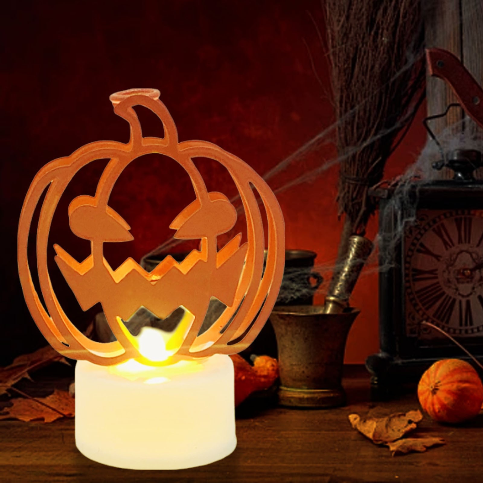 Gallickan Halloween Decorations, Halloween Pumpkin Candles LED Candles Outdoor Waterproof Candles, Battery Operated for Party Home Decorations, B